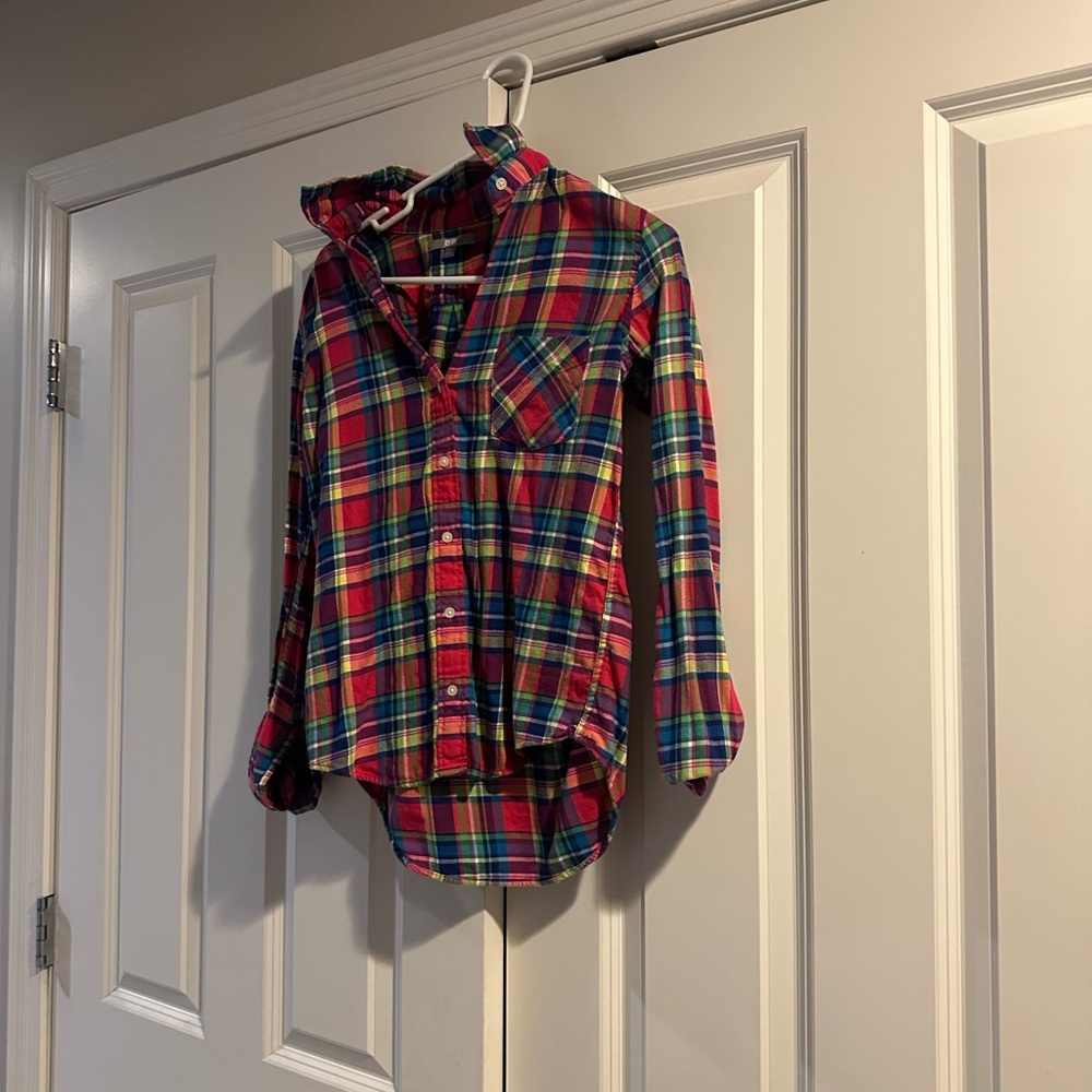 Colorful Plaid Button-Up Shirt by Uniqlo 100 percent cotton
